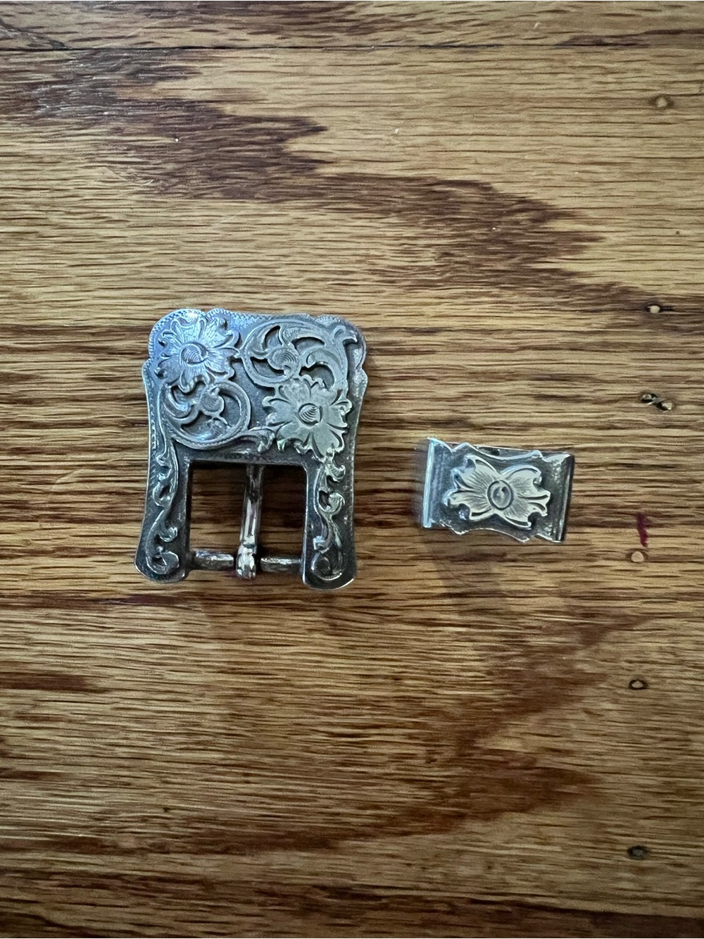 Antique Nickel Ornate Buckle and Loop set